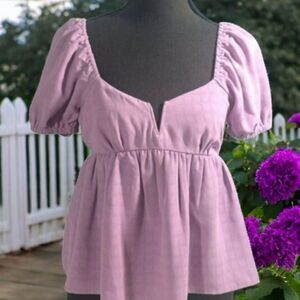 honey & sparkle Lavender Puff Sleeve Smocked Back Top Size Small